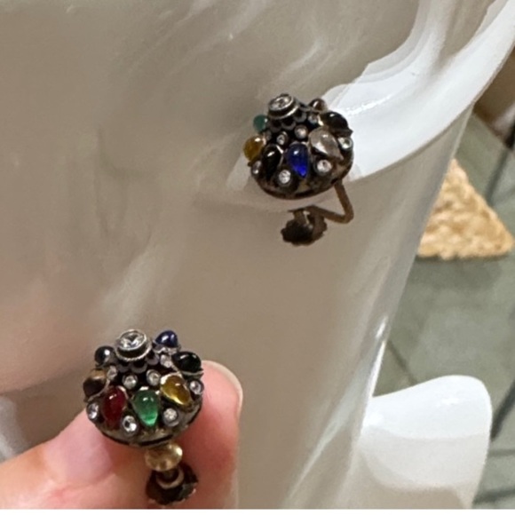 Jewelry - Vintage 14k Gold Harem Princess Clip on Earrings w/ Natural/Real Gemstones